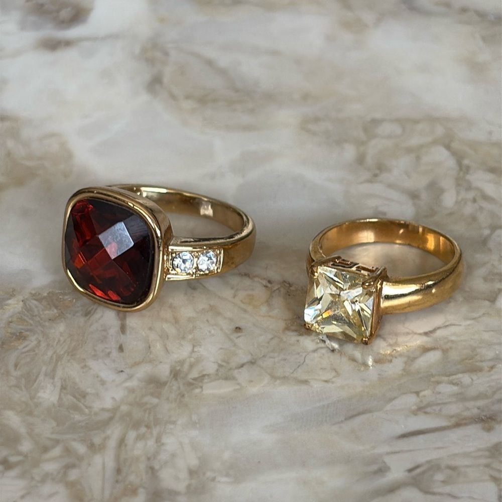 2 Gold Tone Faux Stone Rings